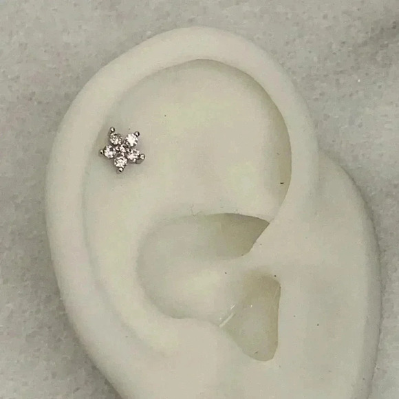 Modest Lu Jewelry - COPY - Sterling Silver Crystal Flower Cartilage Earring